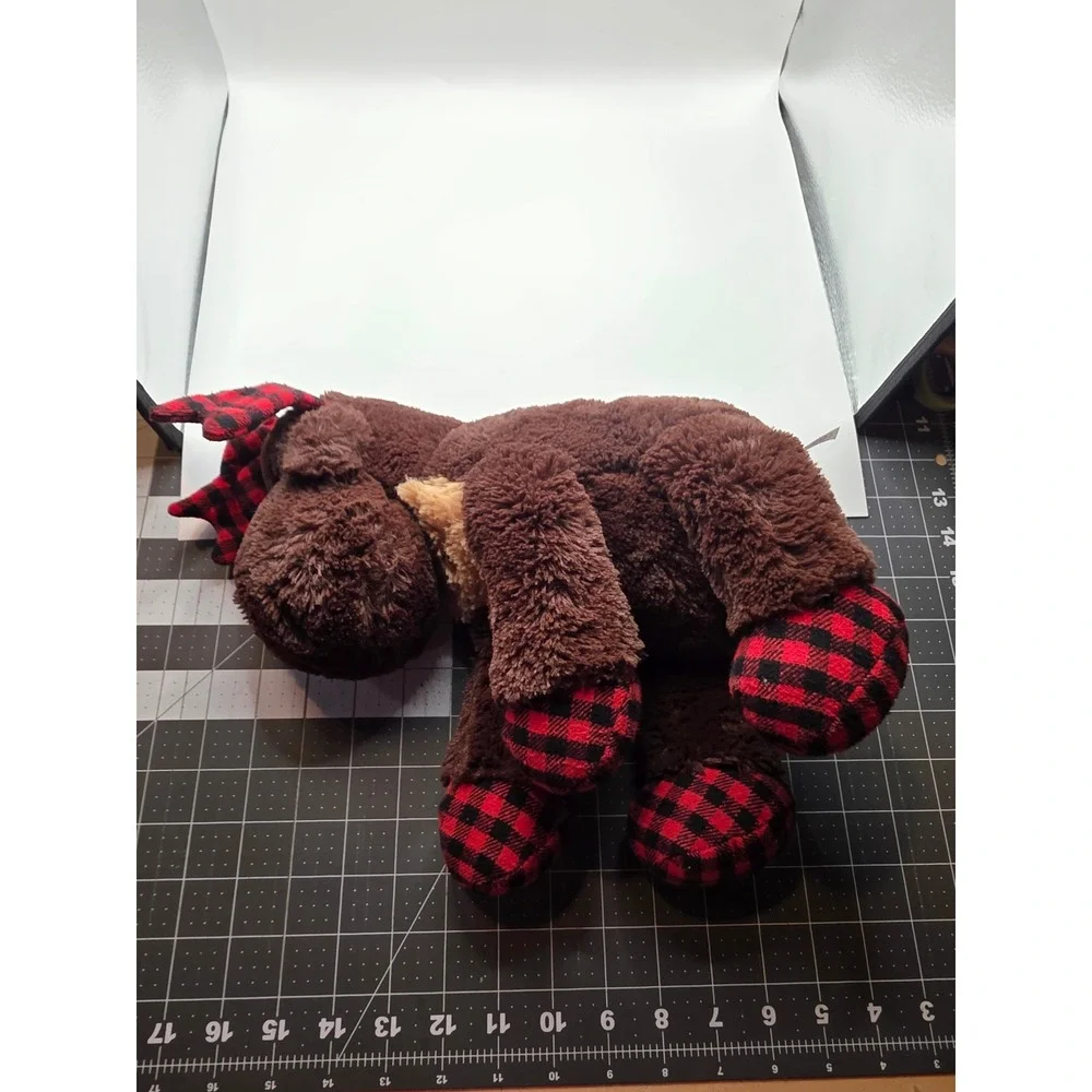 Aurora Plush Moose Brown Buffalo Plaid Antlers 11x12